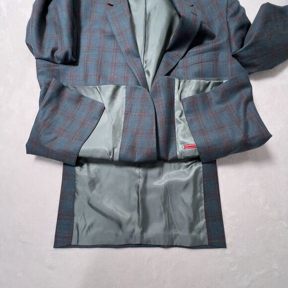 Renoir Double Vent 2 Button Blazer Jacket Mens Sz 46R Green Plaid Wool Linen - Picture 12 of 16